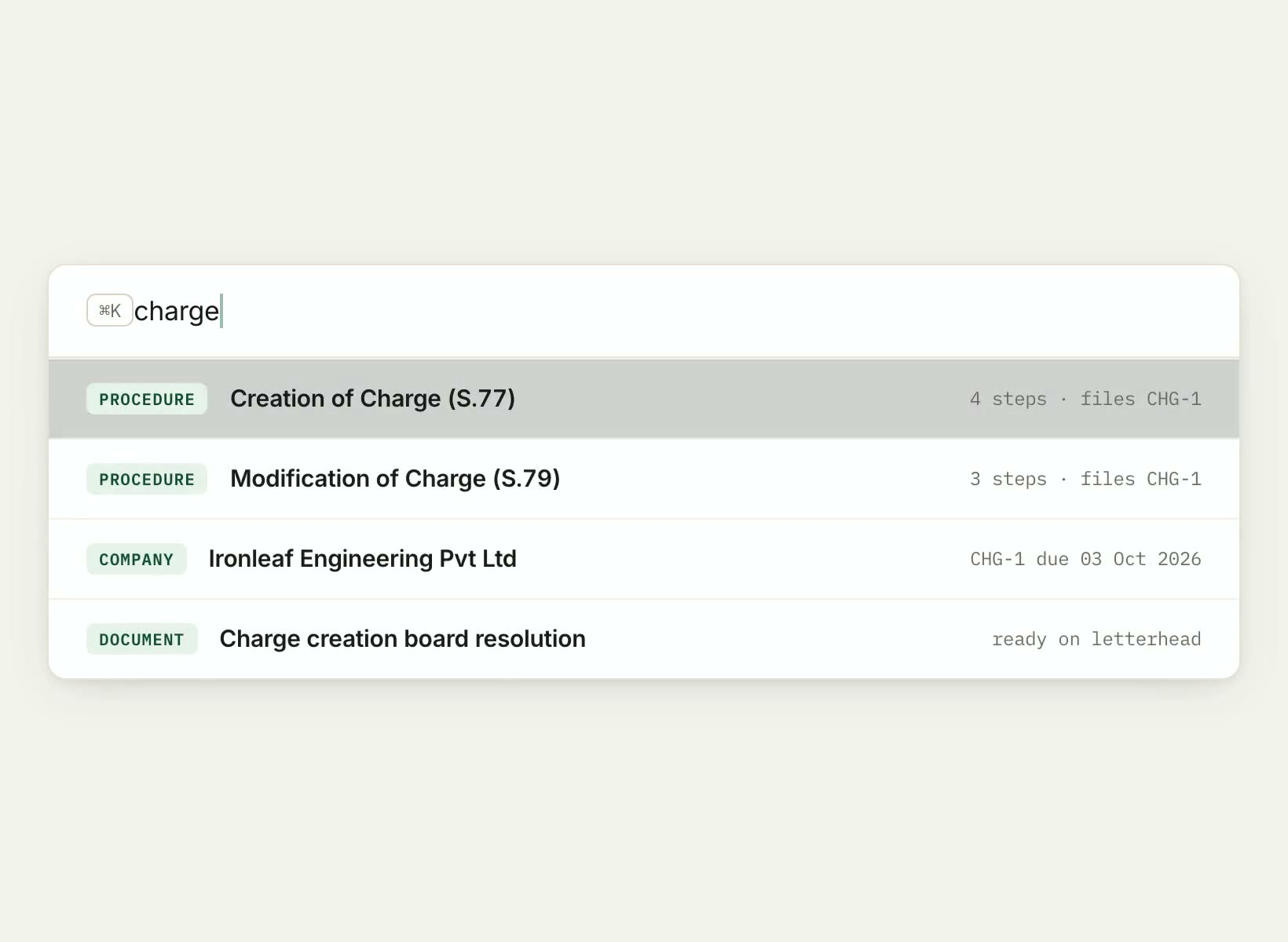 Search any procedure, company or document from one palette